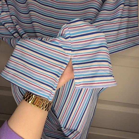 Peter Millar XL 'Summer Comfort' Polo Short Sleeve Blue Stripe - Some Pilling - Picture 13 of 16